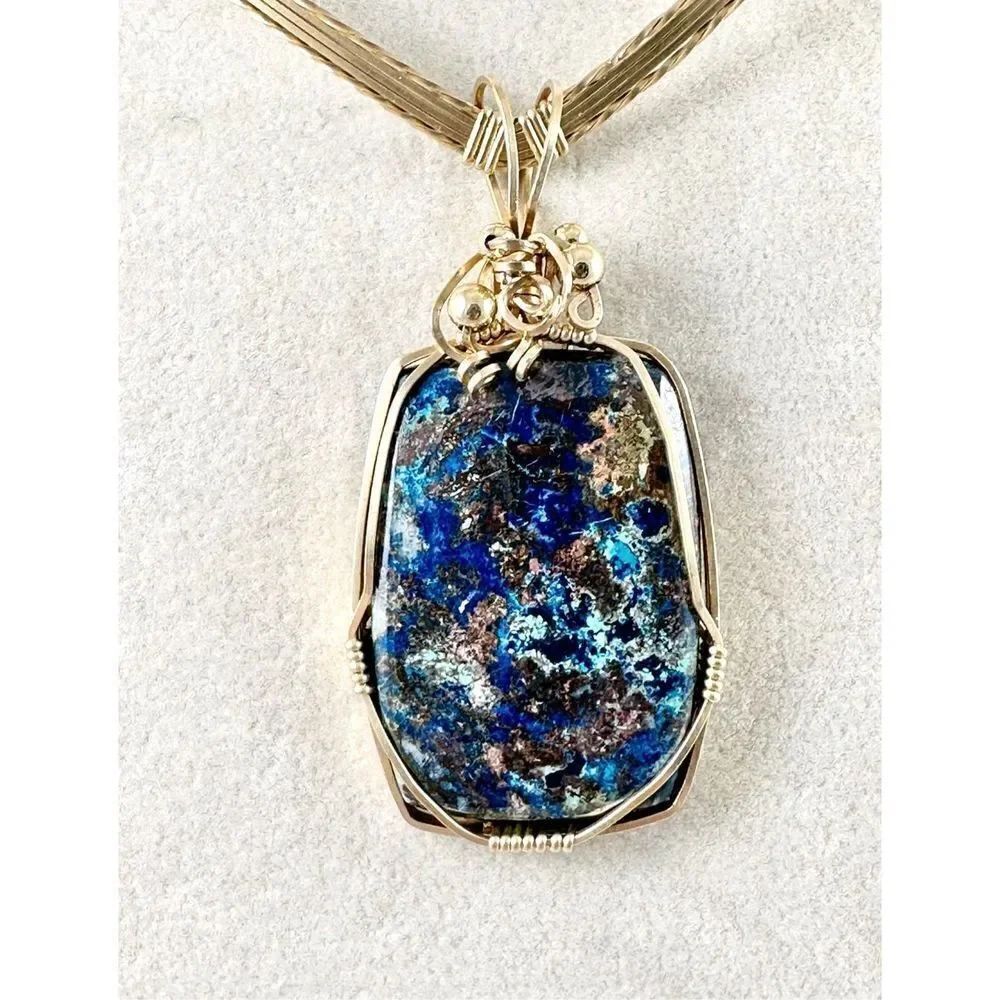 Shattuckite Pendant in 14K Gold Filled Wire Wrapped Pendant Handmade
